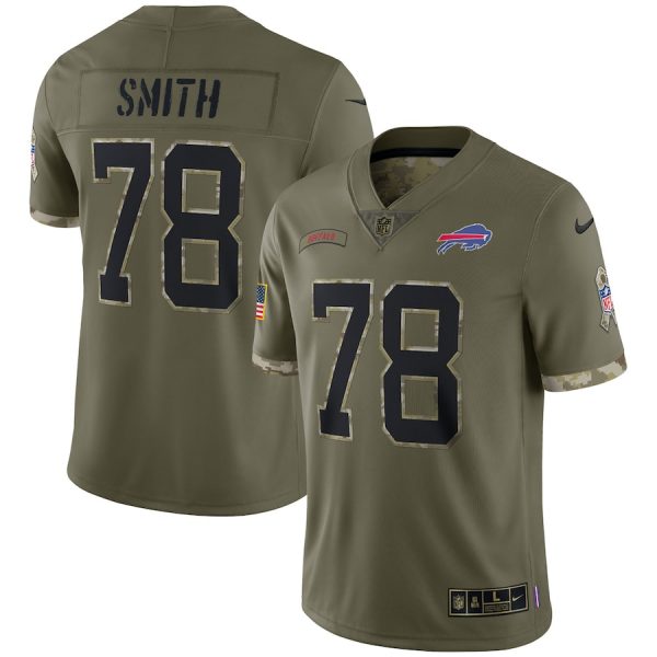 Custom Youth Bruce Smith Buffalo Bills Olive 2022 Salute To Service Jersey Stitched