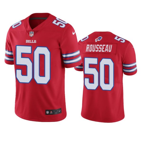 Custom Men’s #50 Gregory Rousseau Buffalo Bills Vapor Limited Jersey Stitched Red