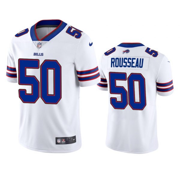 Custom Men’s #50 Gregory Rousseau Buffalo Bills Vapor Limited Jersey Stitched White