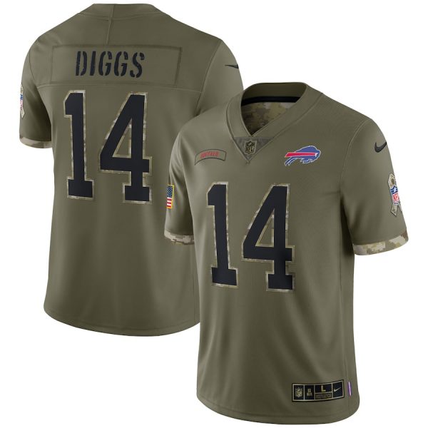 Custom Youth Stefon Diggs Buffalo Bills Olive 2022 Salute To Service Jersey Stitched