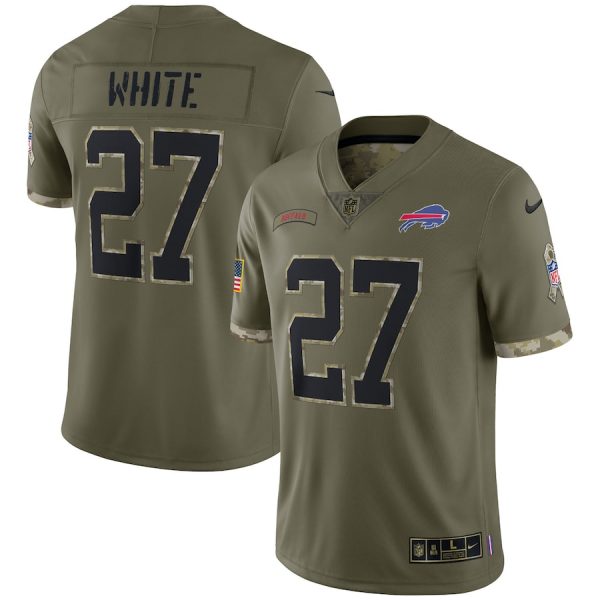 Custom Youth Tredavious White Buffalo Bills Olive 2022 Salute To Service Jersey Stitched