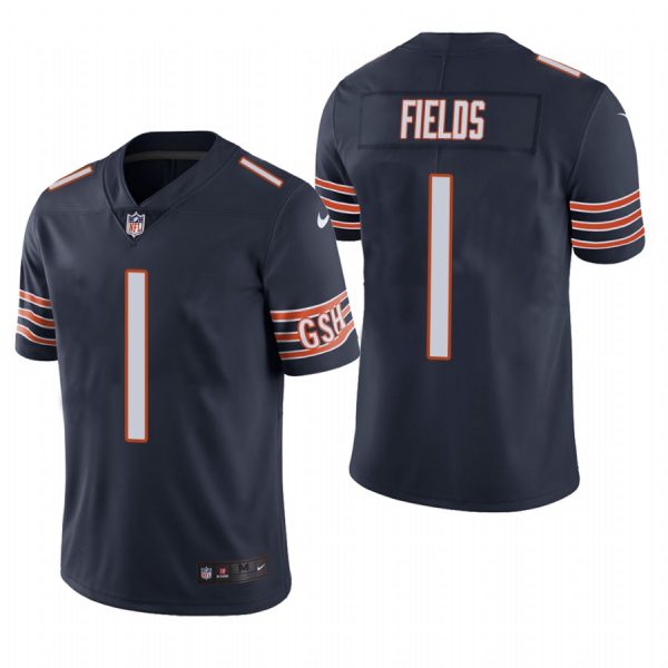 Custom Men’s #1 Justin Field Chicago Bears Vapor Limited Jersey Stitched Navy