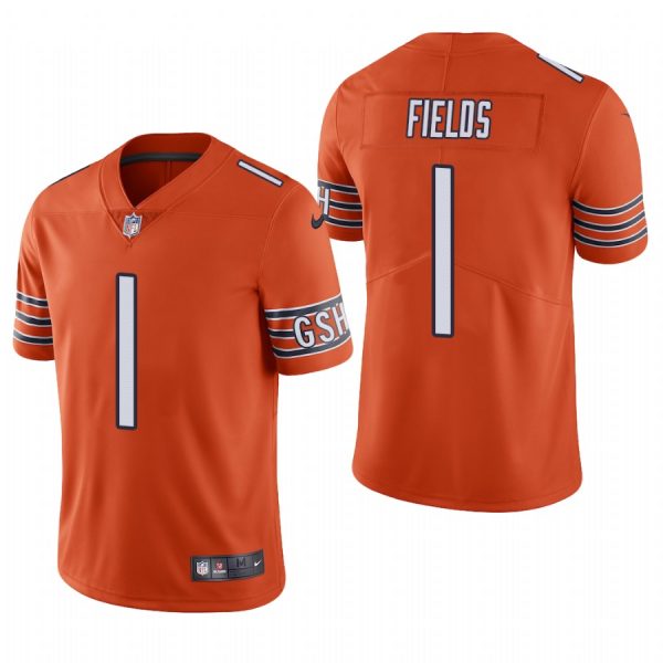 Custom Men’s #1 Justin Field Chicago Bears Vapor Limited Jersey Stitched Orange