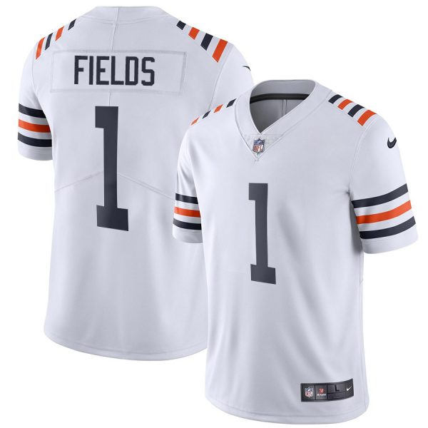 Custom Men’s #1 Justin Field Chicago Bears White Classic Vapor Limited Jersey Stitched