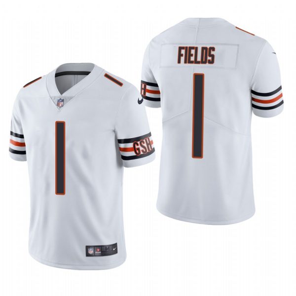 Custom Men’s #1 Justin Field Chicago Bears Vapor Limited Jersey Stitched White