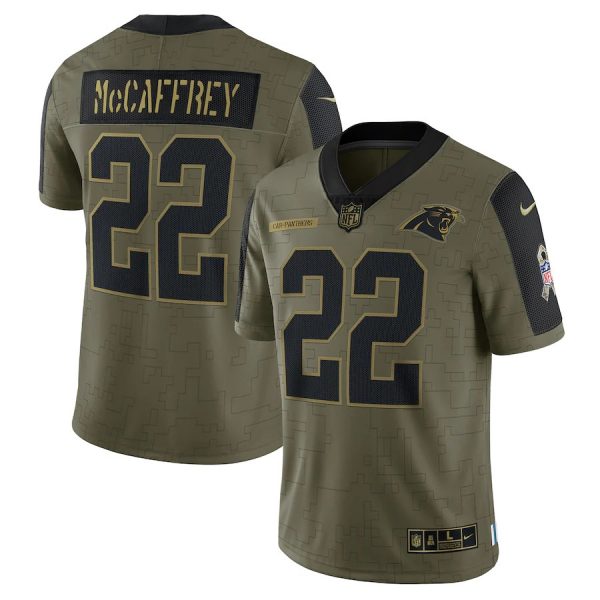 Custom Men’s #22 Christian McCaffrey Carolina Panthers Olive 2021 Salute To Service Limited Jersey