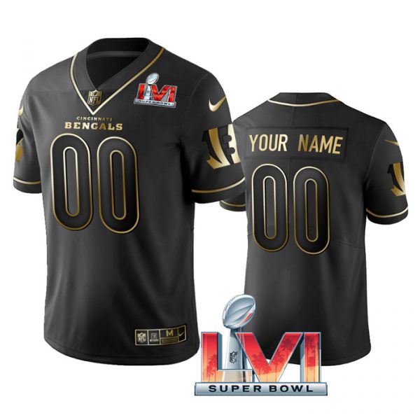 Custom Men’s Custom Cincinnati Bengals 2022 Super Bowl LVI Black Golden Stitched Jersey