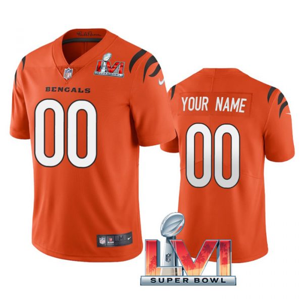 Custom Men’s Custom Cincinnati Bengals 2022 Super Bowl LVI Vapor Limited Stitched Jersey Orange