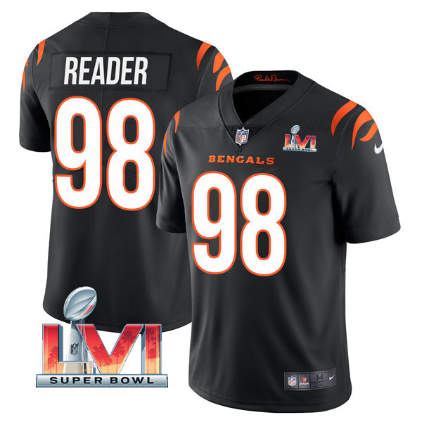 Custom Men’s D.J. Reader Cincinnati Bengals 2022 Super Bowl LVI Vapor Limited Stitched Jersey Black
