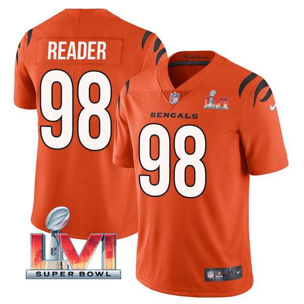 Custom Men’s D.J. Reader Cincinnati Bengals 2022 Super Bowl LVI Vapor Limited Stitched Jersey Orange