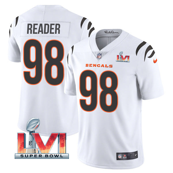 Custom Men’s D.J. Reader Cincinnati Bengals 2022 Super Bowl LVI Vapor Limited Stitched Jersey White
