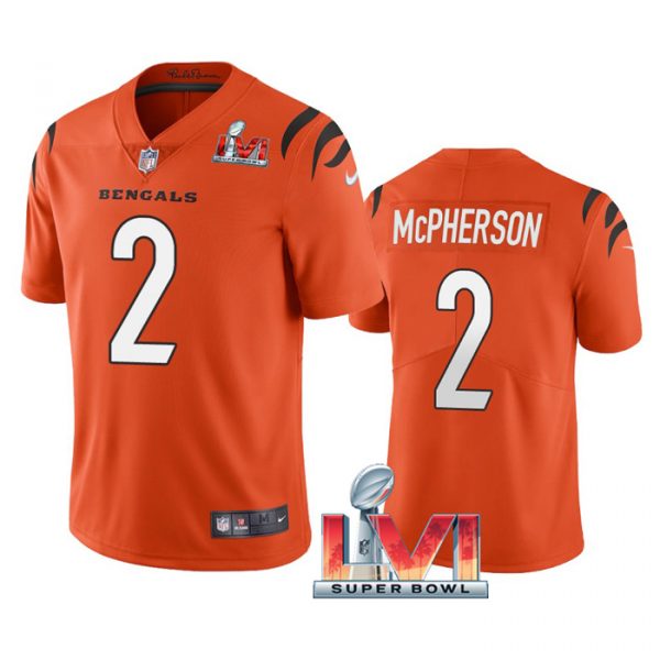 Custom Men’s Evan McPherson Cincinnati Bengals 2022 Super Bowl LVI Vapor Limited Stitched Jersey Orange