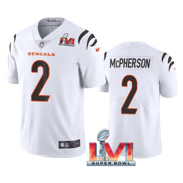 Custom Men’s Evan McPherson Cincinnati Bengals 2022 Super Bowl LVI Vapor Limited Stitched Jersey White