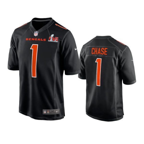 Custom Men’s Ja’Marr Chase Cincinnati Bengals 2022 Super Bowl LVI Black Bound Game Stitched Jersey
