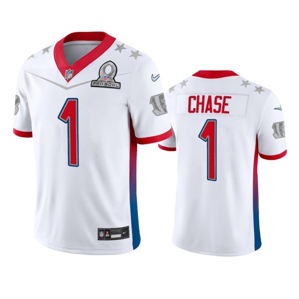 Custom Men’s Ja’Marr Chase Cincinnati Bengals 2022 AFC Pro Bowl Stitched Jersey White