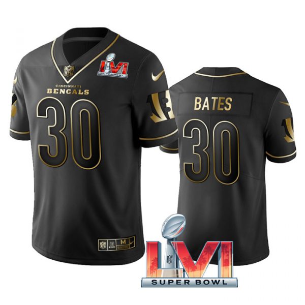 Custom Men’s Jessie Bates Cincinnati Bengals 2022 Super Bowl LVI Black Golden Stitched Jersey