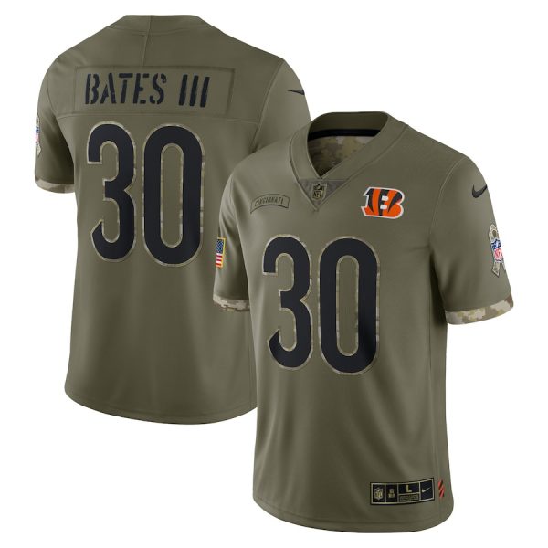 Custom Men’s Jessie Bates Cincinnati Bengals Olive 2022 Salute To Service Jersey Stitched