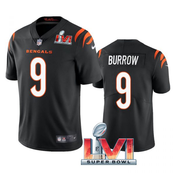 Custom Men’s Joe Burrow Cincinnati Bengals 2022 Super Bowl LVI Vapor Limited Stitched Jersey Black