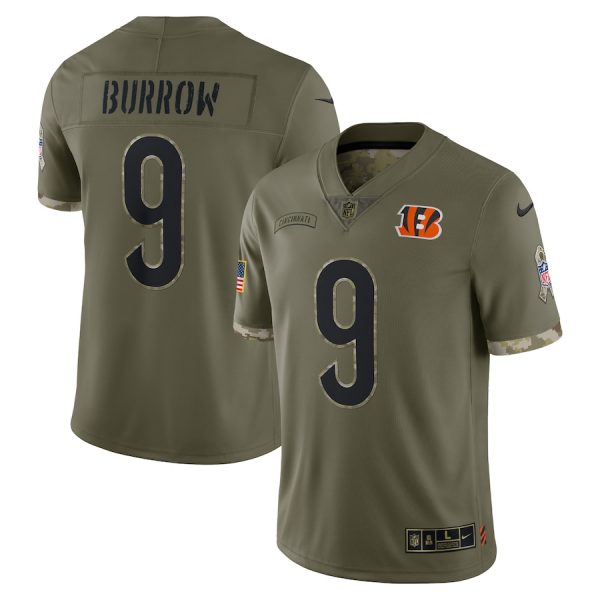 Custom Men’s Joe Burrow Cincinnati Bengals Olive 2022 Salute To Service Jersey Stitched