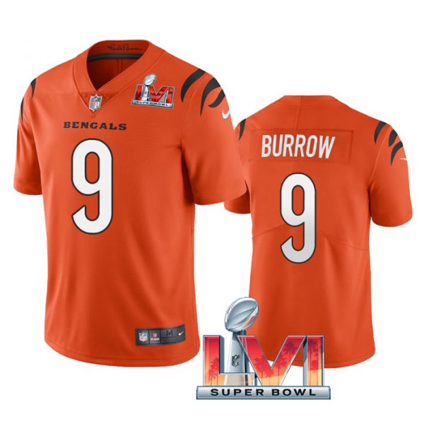 Custom Men’s Joe Burrow Cincinnati Bengals 2022 Super Bowl LVI Vapor Limited Stitched Jersey Orange