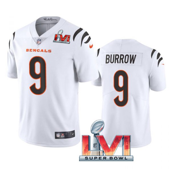 Custom Men’s Joe Burrow Cincinnati Bengals 2022 Super Bowl LVI Vapor Limited Stitched Jersey White