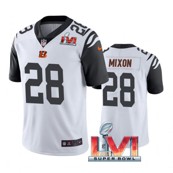 Custom Men’s Joe Mixon Cincinnati Bengals 2022 Super Bowl LVI White Color Rush Limited Stitched Jersey