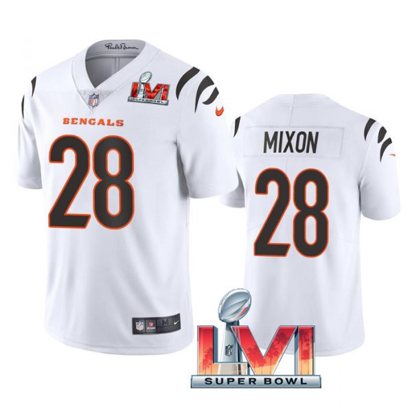 Custom Men’s Joe Mixon Cincinnati Bengals 2022 Super Bowl LVI Vapor Limited Stitched Jersey White