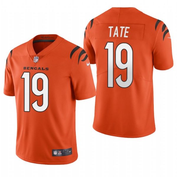Custom Men’s #19 Auden Tate Cincinnati Bengals Vapor Limited Jersey Stitched 2021 Orange