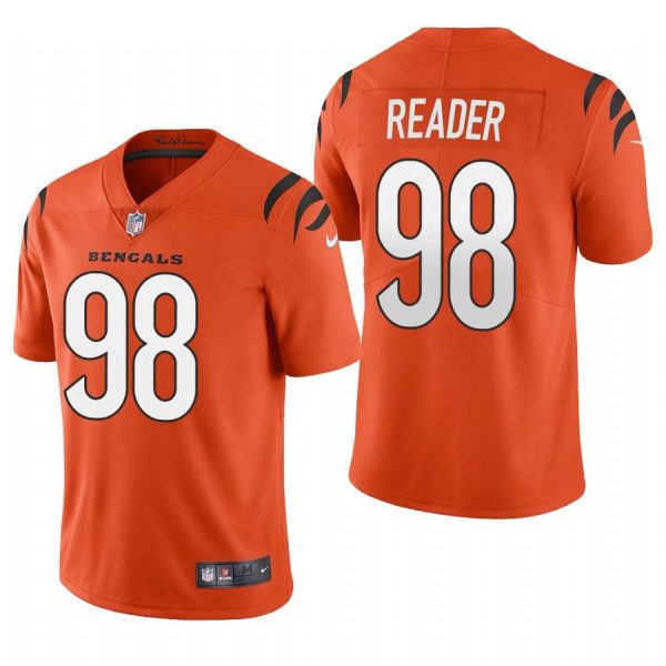 Custom Men’s #98 D.J. Reader Cincinnati Bengals Vapor Limited Jersey Stitched 2021 Orange