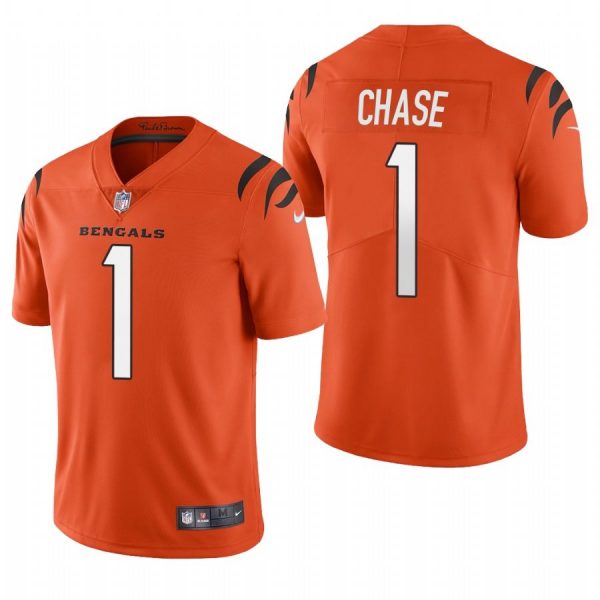 Custom Men’s #1 Ja’Marr Chase Cincinnati Bengals Vapor Limited Jersey Stitched 2021 Orange