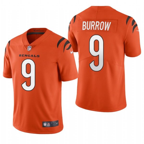 Custom Men’s #9 Joe Burrow Cincinnati Bengals Vapor Limited Jersey Stitched 2021 Orange