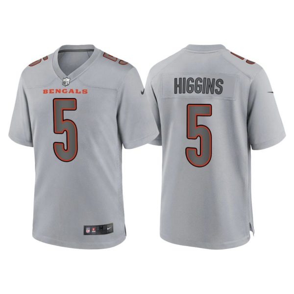 Custom Men’s Cincinnati Bengals Tee Higgins Gray Atmosphere Fashion Stitched Jersey
