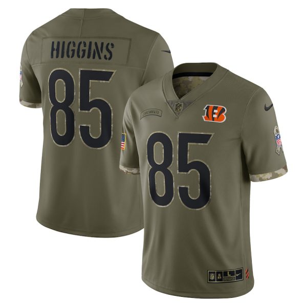 Custom Men’s Tee Higgins Cincinnati Bengals Olive 2022 Salute To Service Jersey Stitched