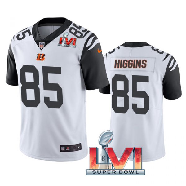 Custom Men’s Tee Higgins Cincinnati Bengals 2022 Super Bowl LVI White Color Rush Limited Stitched Jersey