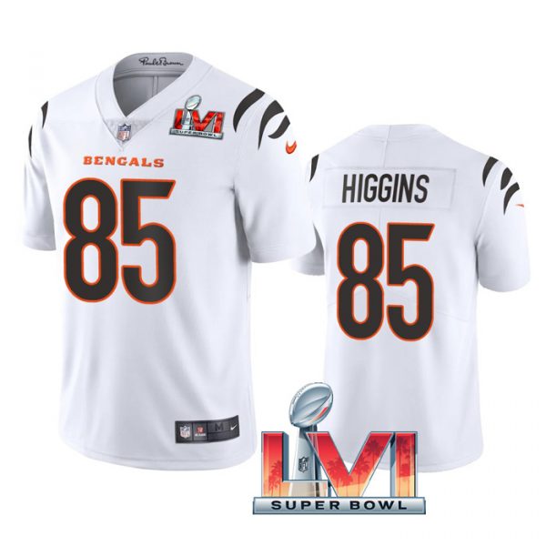Custom Men’s Tee Higgins Cincinnati Bengals 2022 Super Bowl LVI Vapor Limited Stitched Jersey White