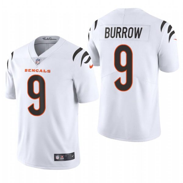 Custom Men’s #9 Joe Burrow Cincinnati Bengals Vapor Limited Jersey Stitched 2021 White
