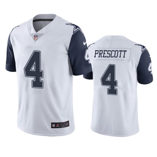 Custom Men’s #4 Dak Prescott Dallas Cowboys White Color Rush Limited Jersey Stitched