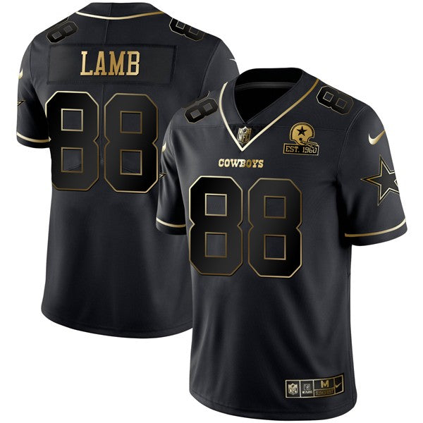 Custom Men’s CeeDee Lamb Dallas Cowboys Black Golden 1960 Patch Vapor Limited Jersey Stitched