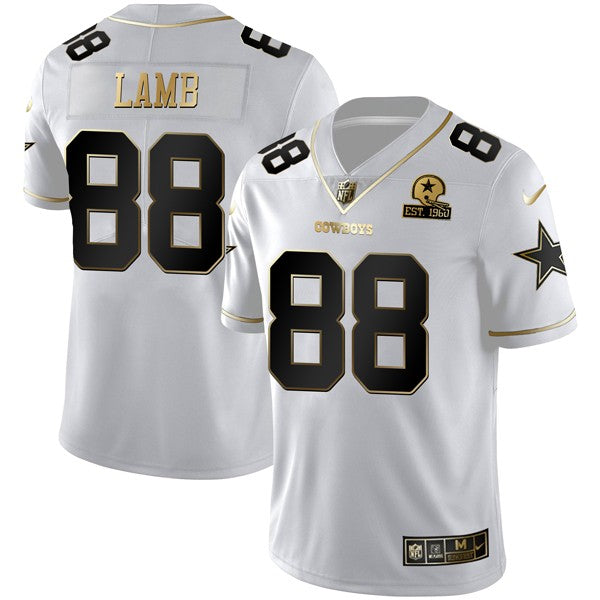 Custom Men’s CeeDee Lamb Dallas Cowboys White Golden 1960 Patch Vapor Limited Jersey Stitched