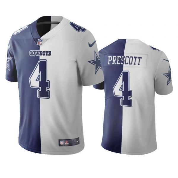 Custom Men’s Dak Prescott Dallas Cowboys Split Navy White Two Tone Vapor Limited Jersey Stitched