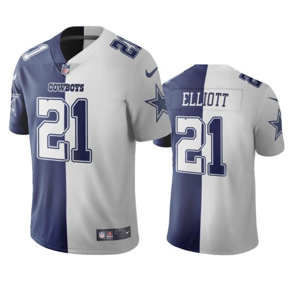 Custom Men’s Ezekiel Elliott Dallas Cowboys Split Navy White Two Tone Vapor Limited Jersey Stitched