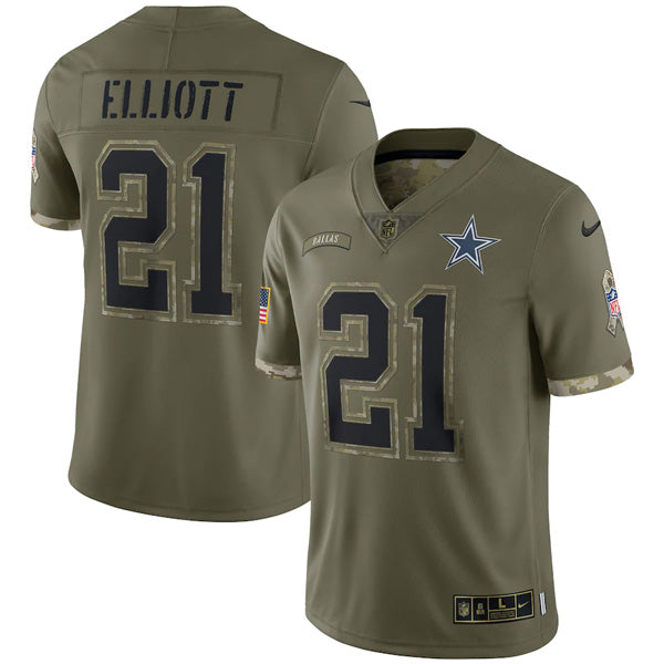Custom Youth Ezekiel Elliott Dallas Cowboys Olive 2022 Salute To Service Jersey Stitched