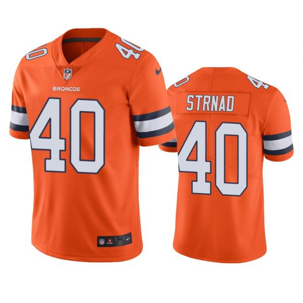 Custom Men’s Justin Strnad Denver Broncos Limited Footbal Jersey Orange Color Rush