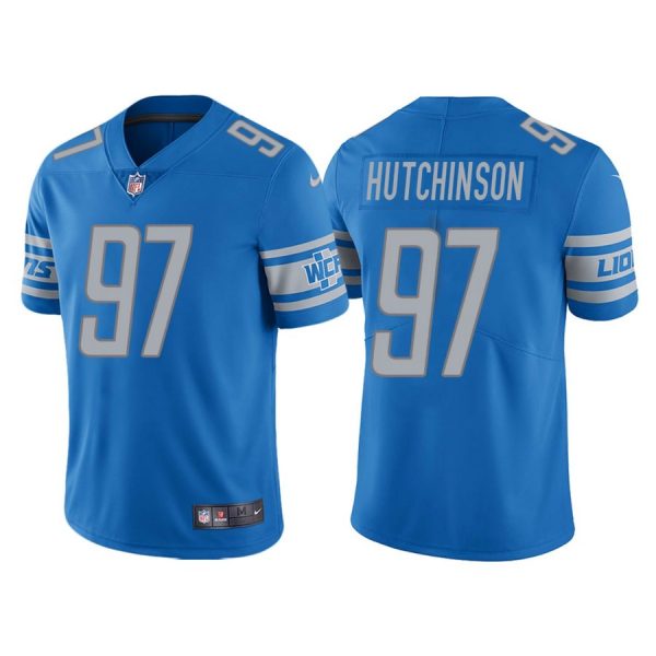 Custom Men’s Detroit Lions Aidan Hutchinson 2022 NFL Draft Stitched Jersey Blue