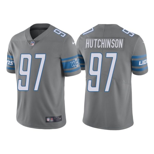 Custom Men’s Detroit Lions Aidan Hutchinson 2022 NFL Draft Stitched Jersey Silver