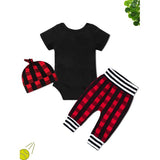 Newborn Baby Boy Clothes Plaid Winter Mama Letter Print Romper Pants 3PCS Baby Boy Outfits Set 0-3 Months