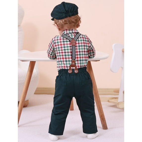 SANMIOI Infant Baby Boy Clothes 0-24 Months Gentleman's Suit Outfit Formal Shirt Suspender Pants Hat Bowtie