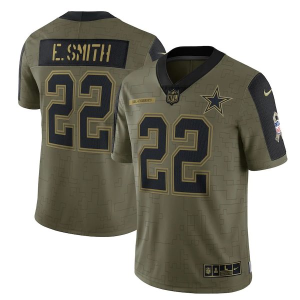 Custom Men’s #22 Emmitt Smith Dallas Cowboys Olive 2021 Salute To Service Limited Jersey