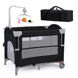 4 in 1 Pack and Play Bassinet, Easy Folding Travel Crib with Music Mobile for Infant Toddlers