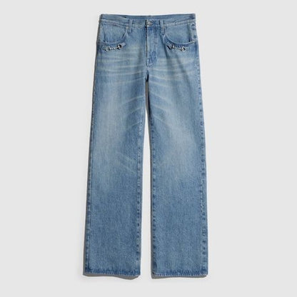 Men's Flared Cotton Denim Pants with Horsebit